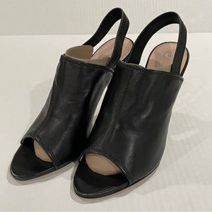 Elie Tahari Leather Slingback | Black Shoes | Peep Toe Heels 40-1/2 | NWOB
